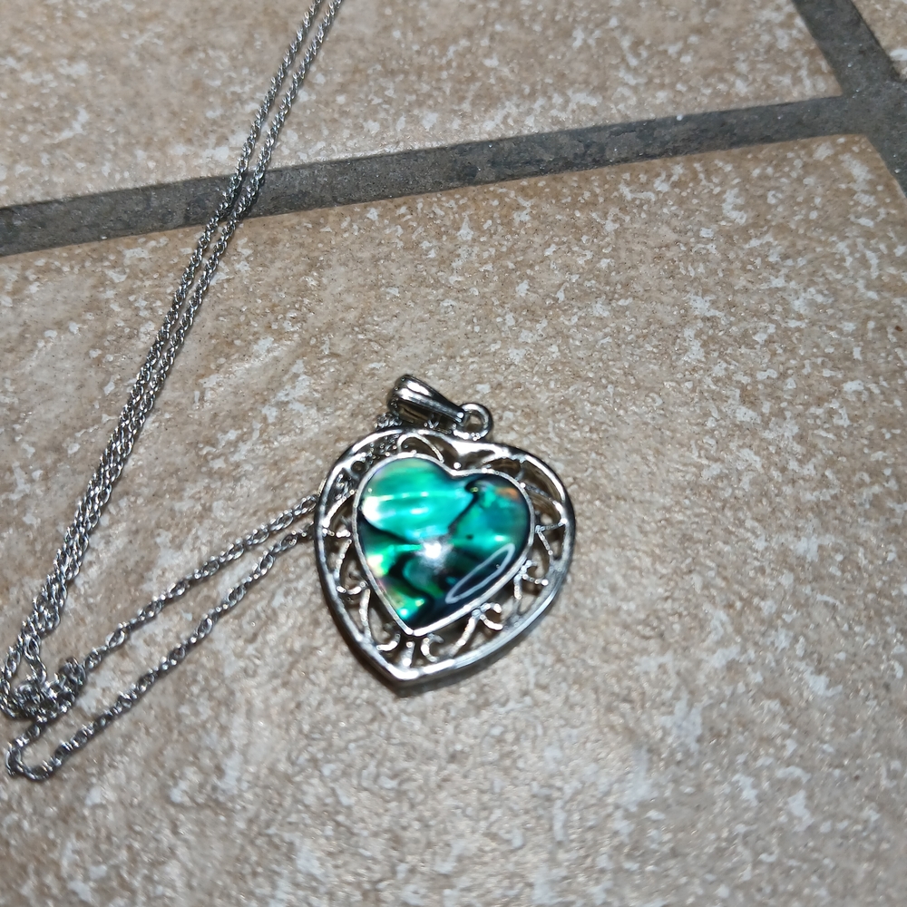 Silver Heart Pendant Necklace with Green Accents